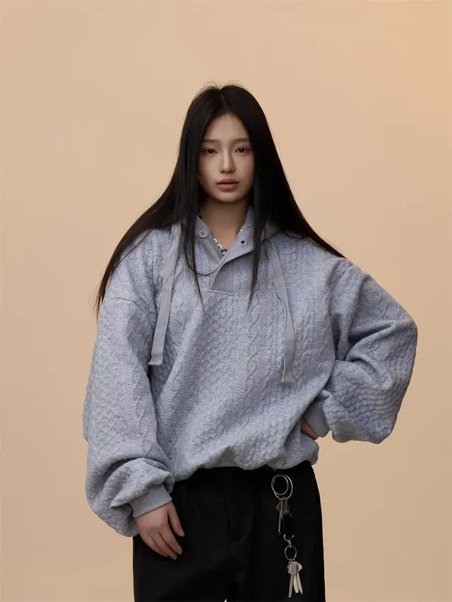 Retro Lazy Twist College Style Hooded Sweater Gray - Shop at LoveMi