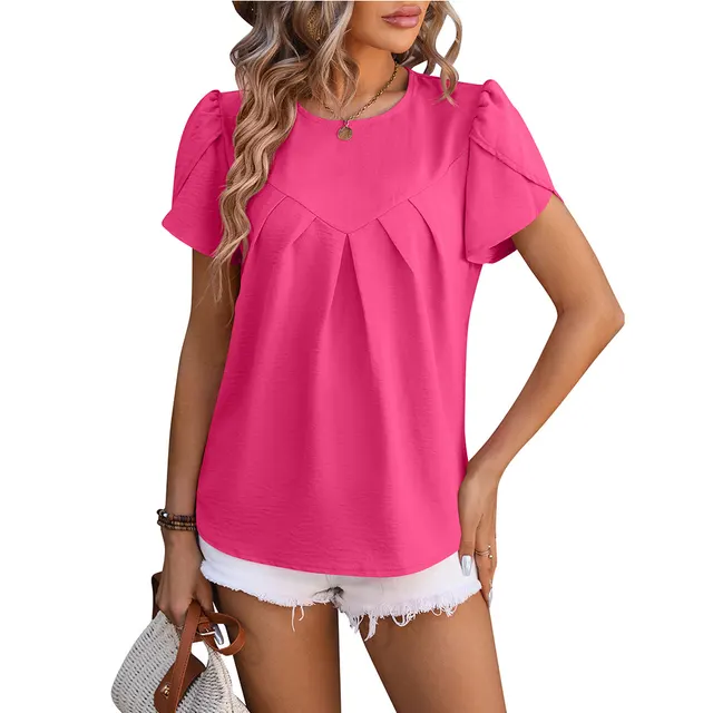 European And American Women's Clothing Casual V neck Chiffon Shirt Rose Red - Shop at LoveMi