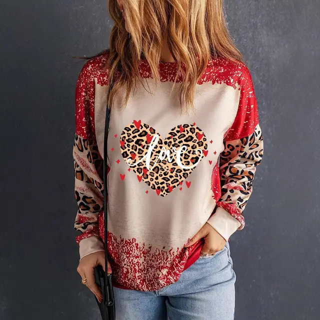 Heart Printing Round Neck Long Sleeve Pullover Hoodie Style A - Shop at LoveMi