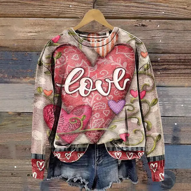 Heart Printing Round Neck Long Sleeve Pullover Hoodie Style E - Shop at LoveMi