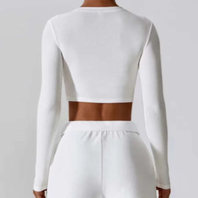 Fitness Running Sports Casual Thread Round Neck Long Sleeve Yoga Wear Top Cx213 White - Shop at LoveMi