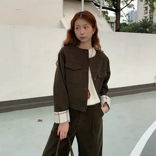 Autumn And Winter Korean High grade Round Neck Jacket Screw Green - Shop at LoveMi