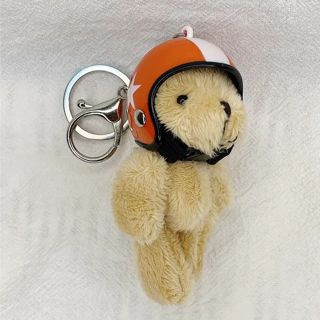 South Korea Ins Cute Motorcycle Helmet Bear Pendant Plush Key Chain Orange 5Star - Shop at LoveMi