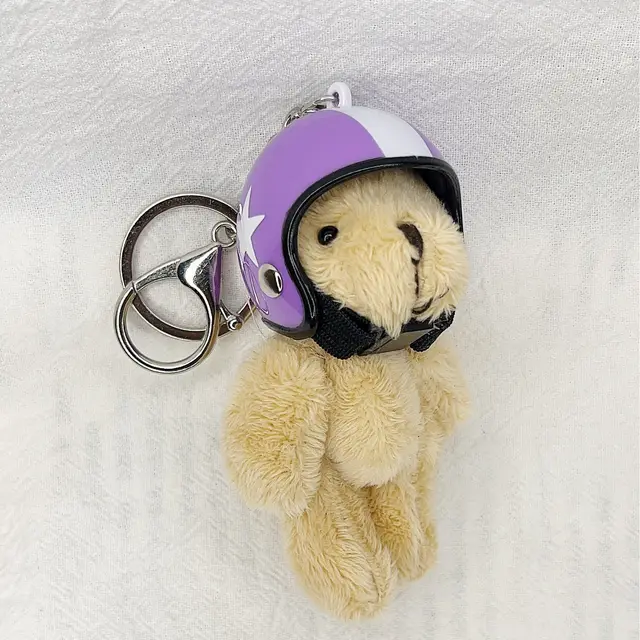South Korea Ins Cute Motorcycle Helmet Bear Pendant Plush Key Chain Purple Five Stars - Shop at LoveMi