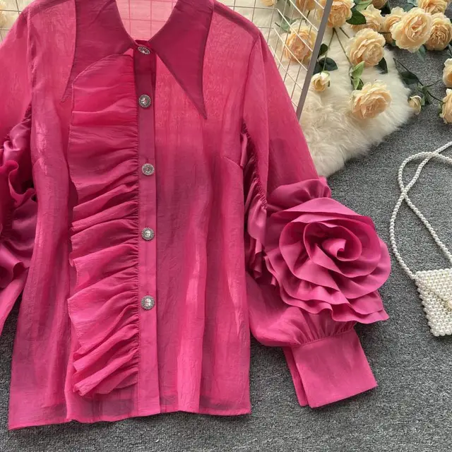Niche Set Stitching Loose Cool Western Style Shirt Female Rose Red - Shop at LoveMi