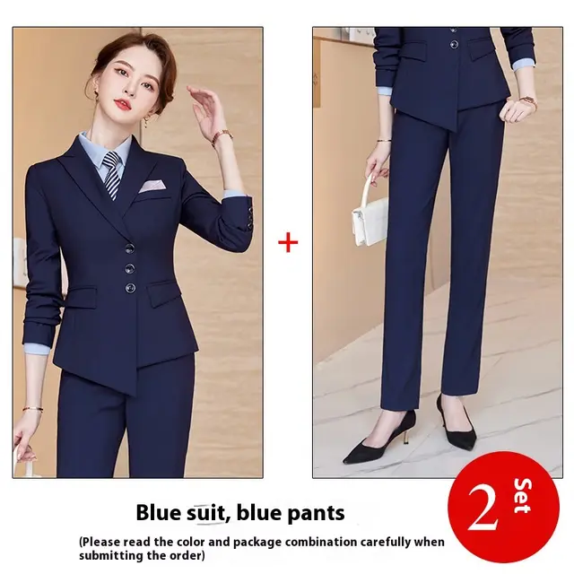 Long Sleeve Three Button Suit Business Suit Blue Suit Pants - Shop at LoveMi