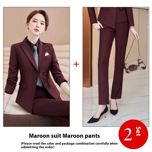 Long Sleeve Three Button Suit Business Suit Purplish Red Suit Pants - Shop at LoveMi