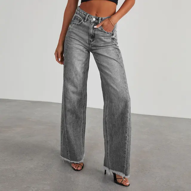Loose Casual Straight leg Wide Leg Mop Pants Women Gray Trousers - Shop at LoveMi