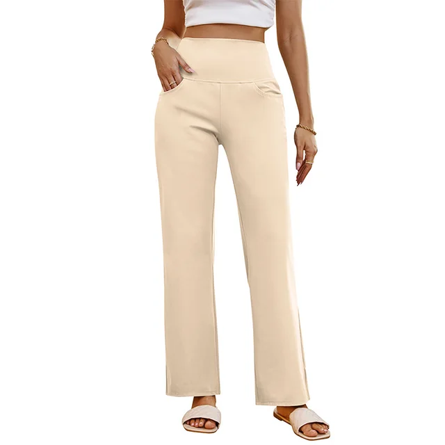 European And American High Waist Yoga Pants Straight Apricot - Shop at LoveMi