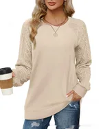European And American Round Neck Twisted Knitted Sleeve Sweater - Apricot