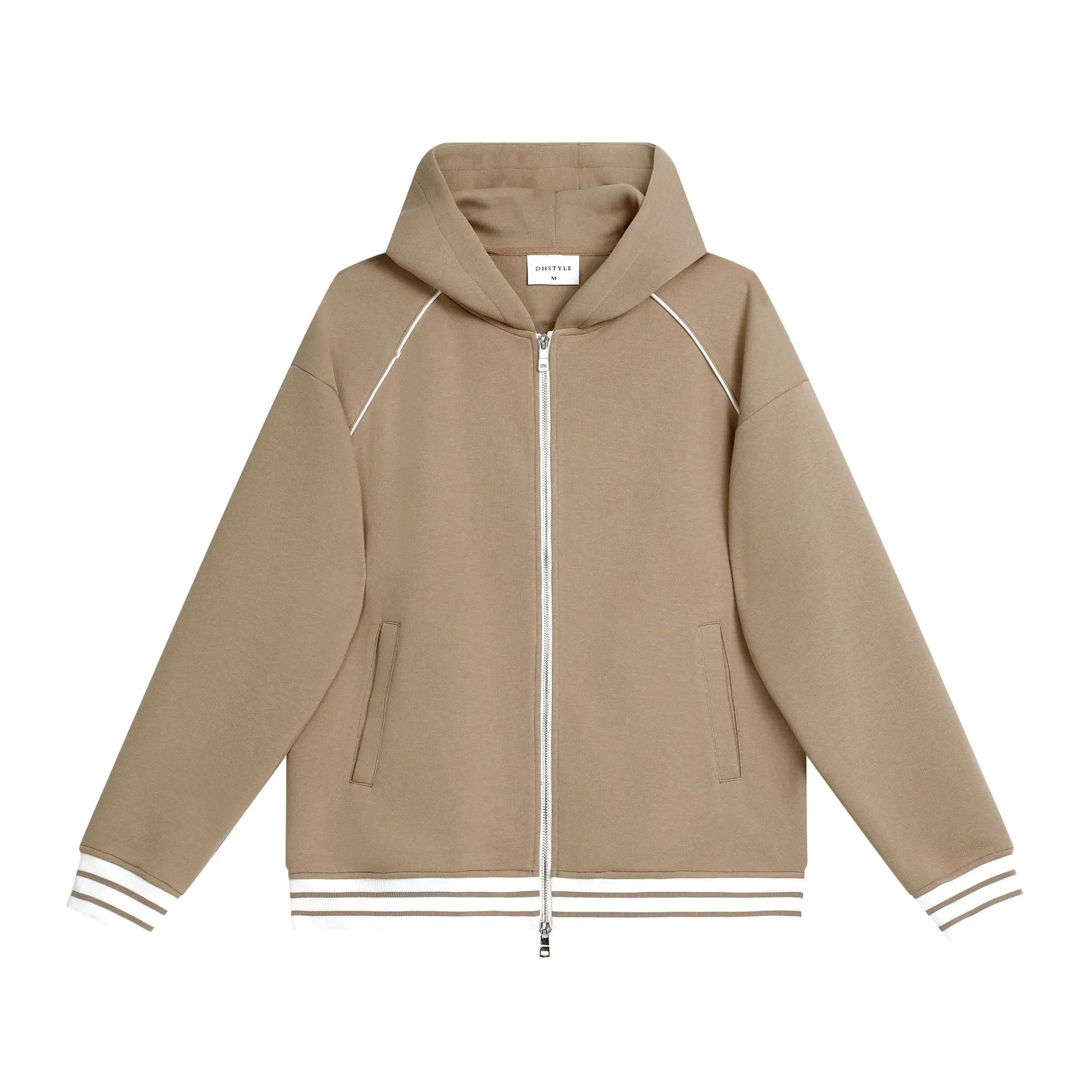 Leisure Hooded Zipper Sweatshirt Coat - Khaki