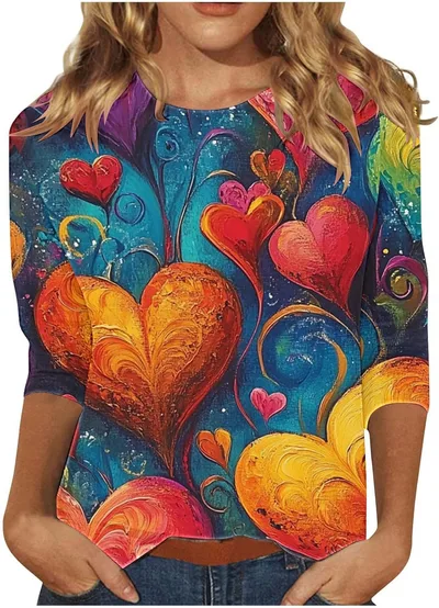 Digital Printed Three quarter length sleeved T shirt Qfxnk06 S - Shop at LoveMi