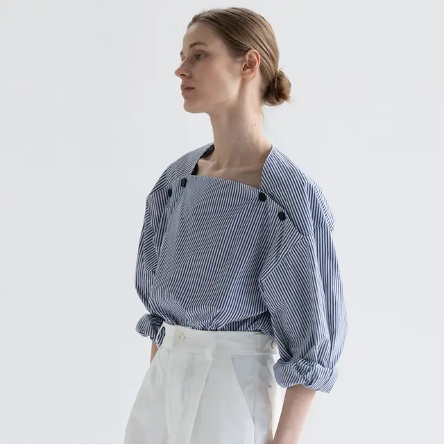 Striped Shirt Niche Loose Drop shoulder Shirt Blue Stripes - Shop at LoveMi