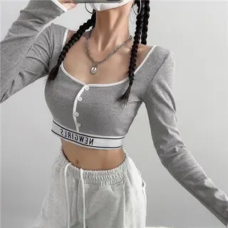 High Waist Bare Midriff Slim Fit Inner Sports Top - Light Gray