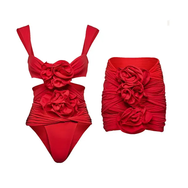 Lady's Flower Beach Hot One piece Swimsuit Red Suit - Shop at LoveMi