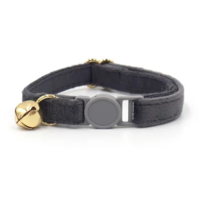 Cute Fashion Cat Collar Bell Safety Dark Gray Velvet - Shop at LoveMi