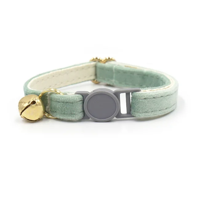 Cute Fashion Cat Collar Bell Safety Green Tea Velvet - Shop at LoveMi
