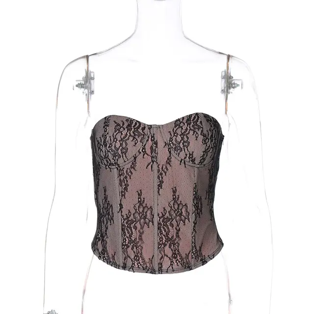 Women's Lace Fishbone Slim Fit Backless Top Black - Shop at LoveMi