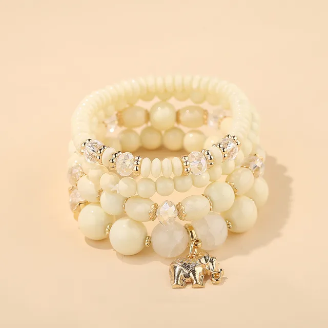 Women's Fashion Elephant Pendant Crystal Bracelet B0253 Beige - Shop at LoveMi