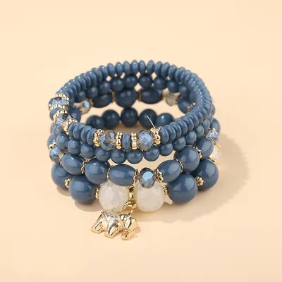 Women's Fashion Elephant Pendant Crystal Bracelet B0253 Blue Black - Shop at LoveMi