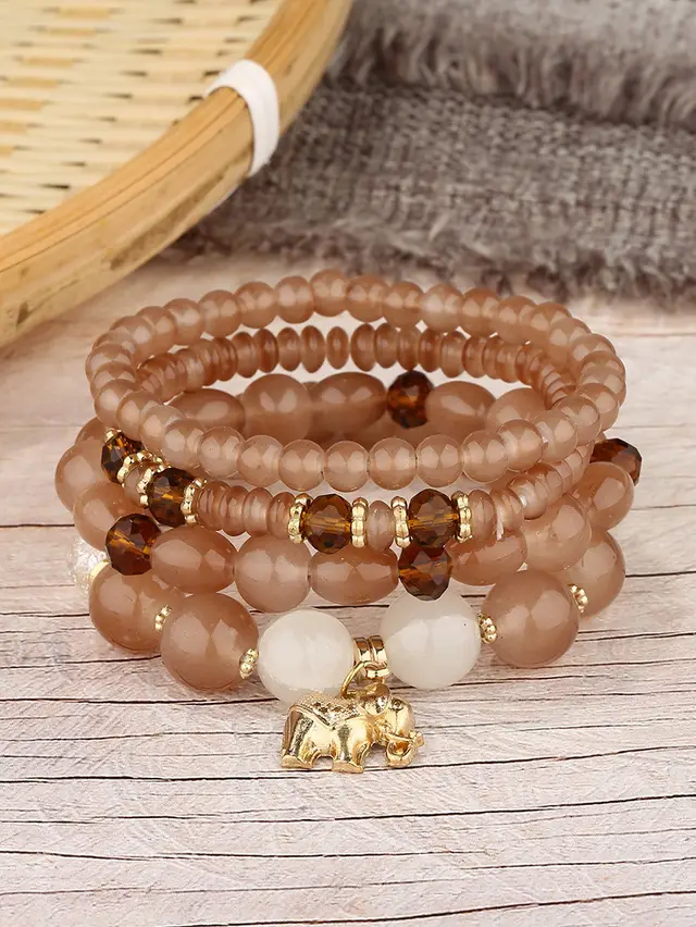 Women's Fashion Elephant Pendant Crystal Bracelet B0253 Coffee - Shop at LoveMi