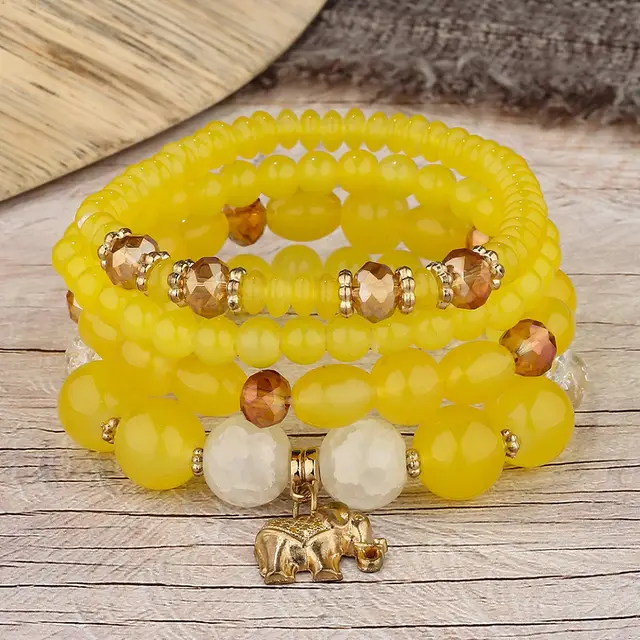 Women's Fashion Elephant Pendant Crystal Bracelet B0253 Yellow - Shop at LoveMi