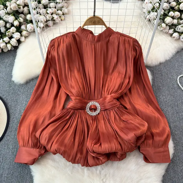 French Style High grade Light Luxury Design Sense Niche Top Women Rust Red - Shop at LoveMi