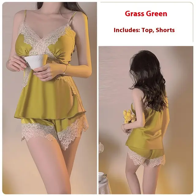 Simple Comfortable Top Shorts Outerwear Gown Three piece Homewear Suit 3767 Green - Shop at LoveMi
