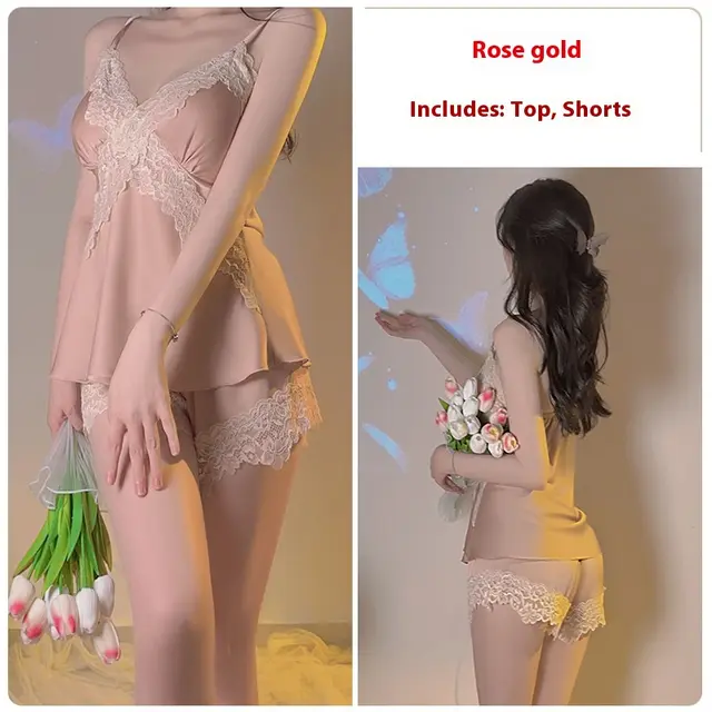 Simple Comfortable Top Shorts Outerwear Gown Three piece Homewear Suit 3767 Rose Gold Top Shorts - Shop at LoveMi
