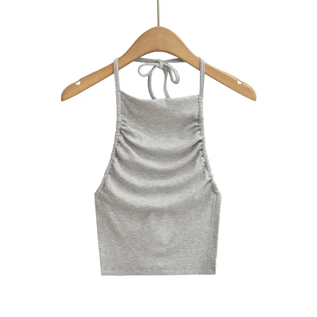 Backless Knotted Short Halter Spaghetti Straps Two piece Set Light Gray - Shop at LoveMi