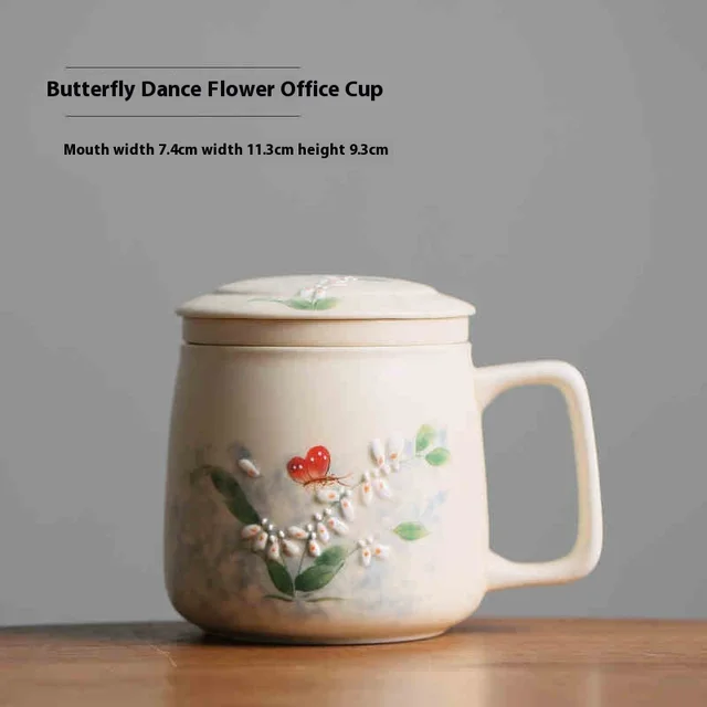 Hand Painted Butterfly Dance Household Mug With Lid Teacup - Shop at LoveMi