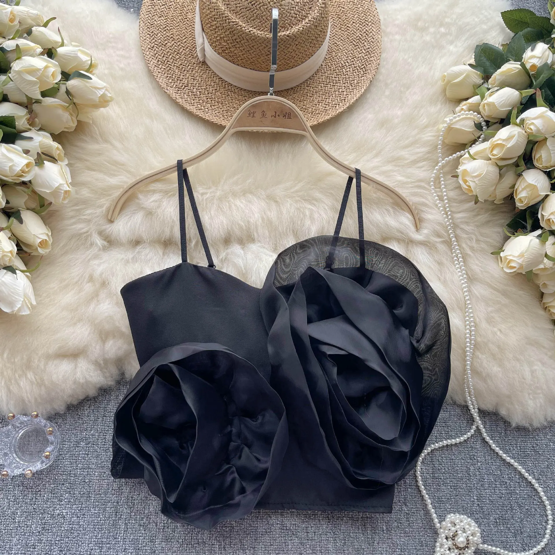 Fashion Three-dimensional Flower Camisole Women - Black