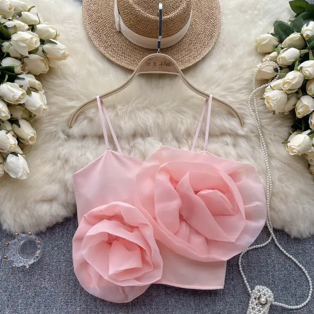 Fashion Three dimensional Flower Camisole Women Pink - Shop at LoveMi