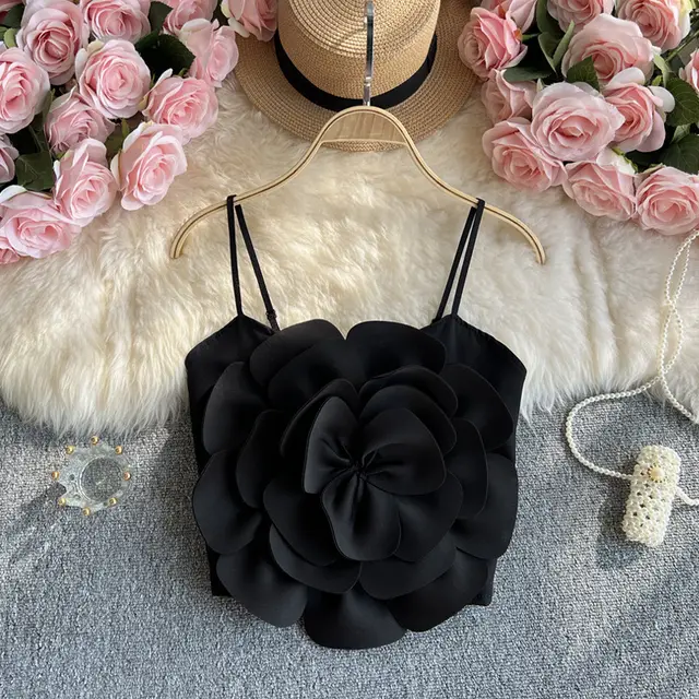 Women's Fashion Three dimensional Flower Camisole Black - Shop at LoveMi