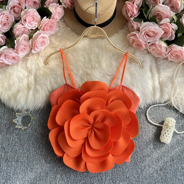 Women's Fashion Three dimensional Flower Camisole Orange Red - Shop at LoveMi