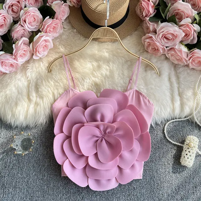 Women's Fashion Three dimensional Flower Camisole Pink - Shop at LoveMi