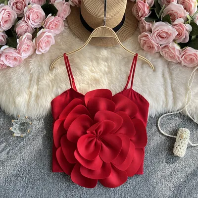 Women's Fashion Three dimensional Flower Camisole Red - Shop at LoveMi