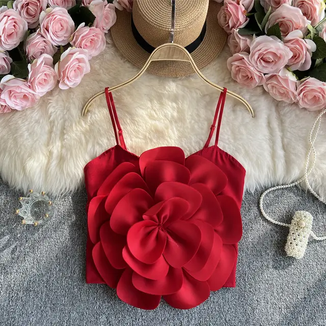 Women's Fashion Three dimensional Flower Camisole Red - Shop at LoveMi