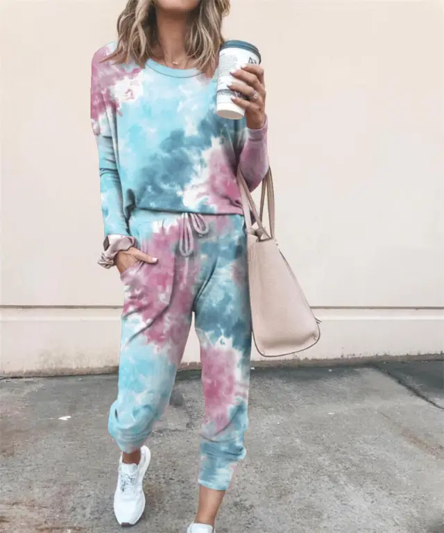 Printed Tie dye Two piece Fashion Casual Homewear Blue - Shop at LoveMi