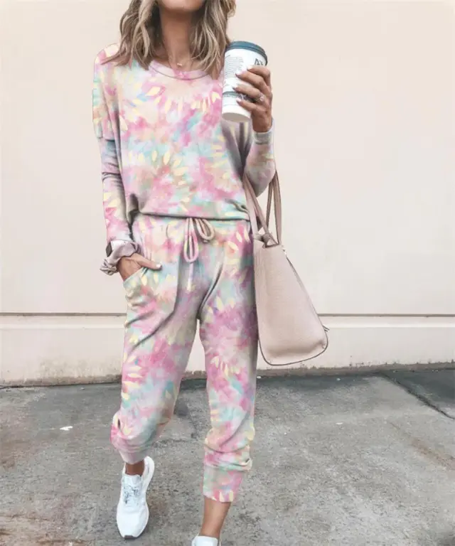 Printed Tie dye Two piece Fashion Casual Homewear Pink - Shop at LoveMi