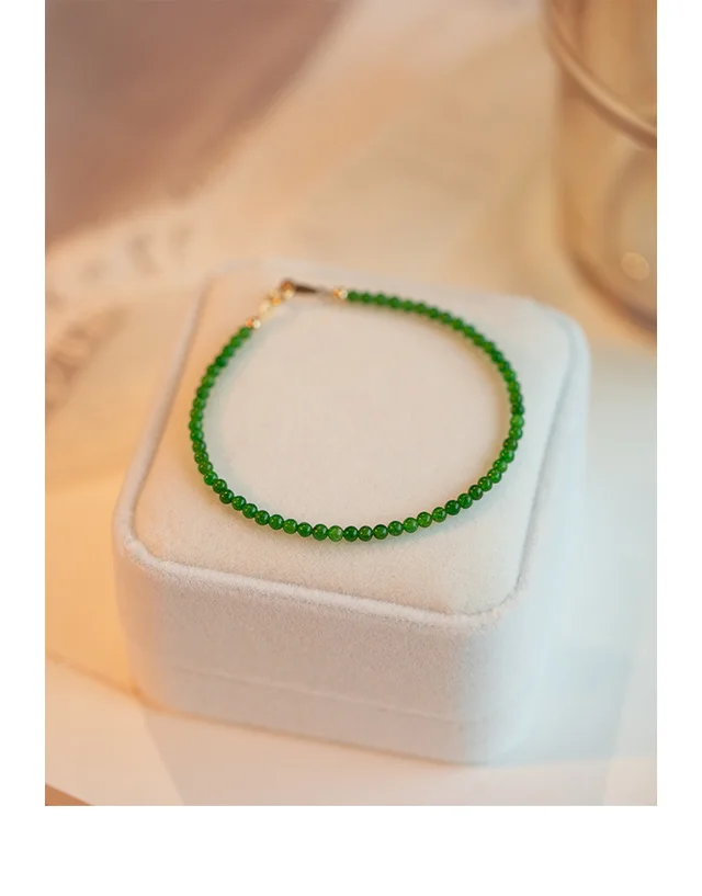Retro Green Chalcedony Bracelet Agate Mini Thin Wrist Size 16Cm - Shop at LoveMi