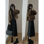 Brown Coat Black Overskirt