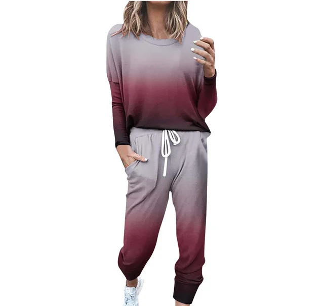 Striped Contrast Color Slim Long Sleeve Top High Waist Straight Wide Drawstring Pocket Trousers Suit G42Z606 - Shop at LoveMi