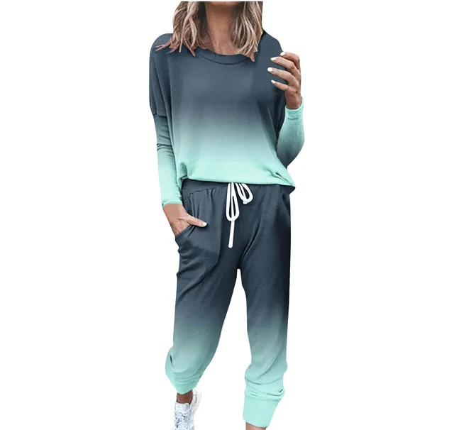 Striped Contrast Color Slim Long Sleeve Top High Waist Straight Wide Drawstring Pocket Trousers Suit G42Z608 - Shop at LoveMi