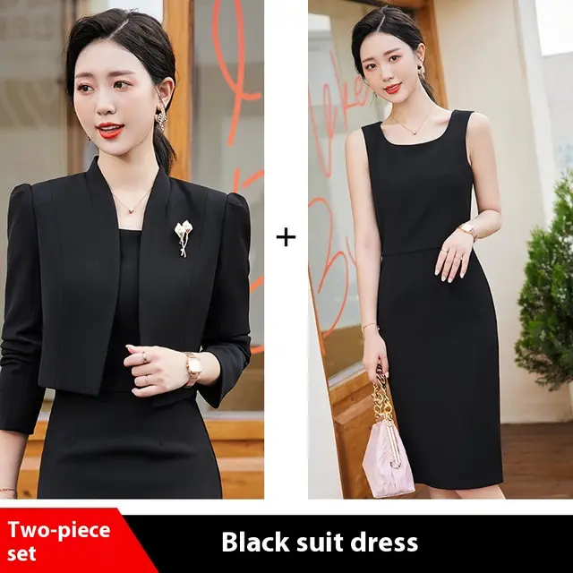 Business Suit And Dress Female Plus Size Two piece Suit Black Suit With Dress - Shop at LoveMi