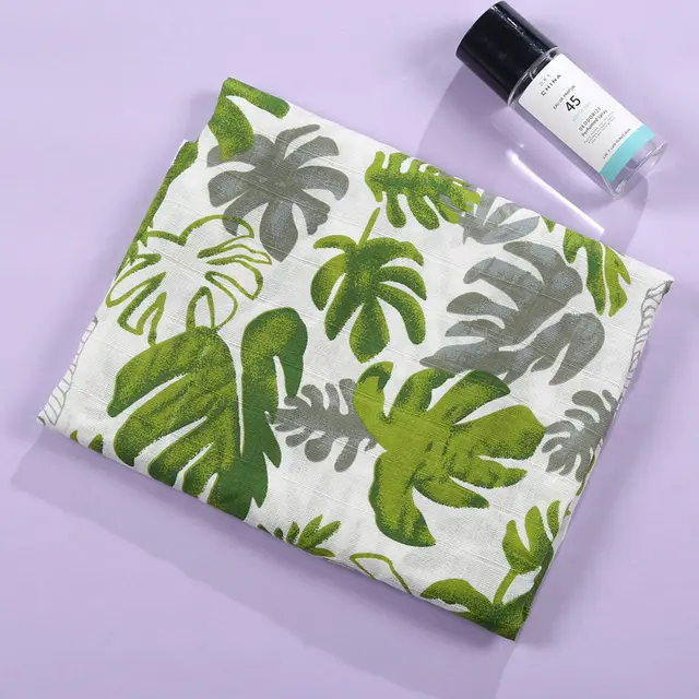 Soft Cartoon Printing Double layer Gauze Baby's Bath Towel Green Leaves - Shop at LoveMi