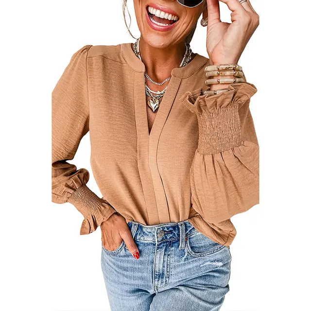 Autumn New Pullover Long Sleeve Top Women's Casual Style Ruffled Shirt Yellow - Shop at LoveMi