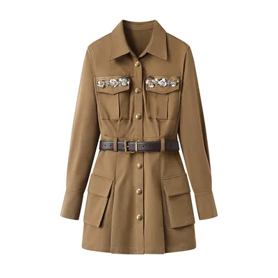 New Women's Casual Fashion Work Clothes Style Urban Belt Dress Khaki - Shop at LoveMi