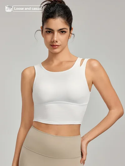 Yoga Clothing Top Vest With Chest Pad Hollow Shoulder Strap All matching White - Shop at LoveMi