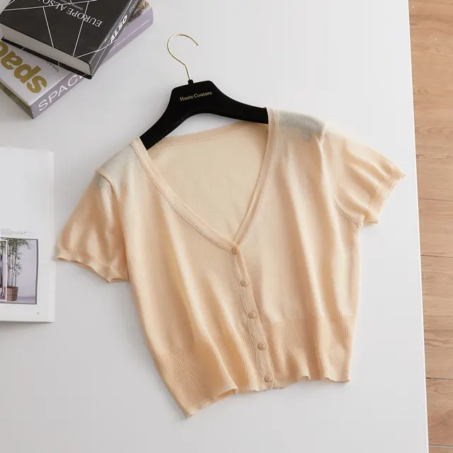 Loose Solid Color Small Air Conditioning Sun Protection Clothing Apricot - Shop at LoveMi